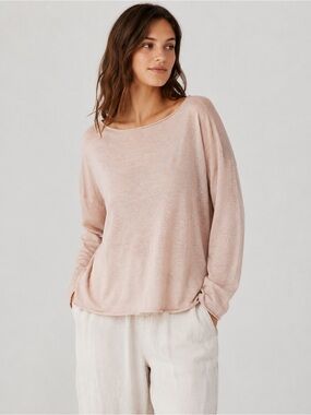 Eileen Fisher Organic Linen Cotton Rolled Edge Lightweight Sweater Top XL